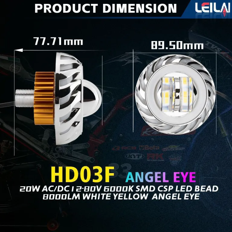 چراغ جلو LED یونیورسال خودرو و موتورسیکلت با لنز دوبل، فلاشر، چشم فرشته و چشم شیطان