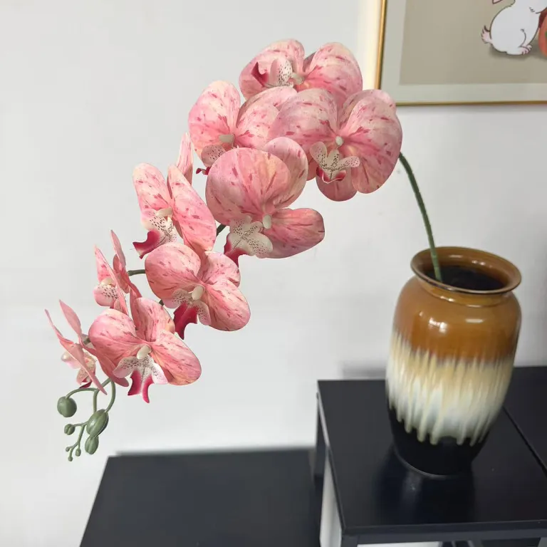 9 گل ارکیده پروانه‌ای مصنوعی با گلبرگ فیلمی 3D چاپی با حس لمس واقعی، گل ارکیده مصنوعی برای عروسی، گل‌آرایی و دکوراسیون منزل