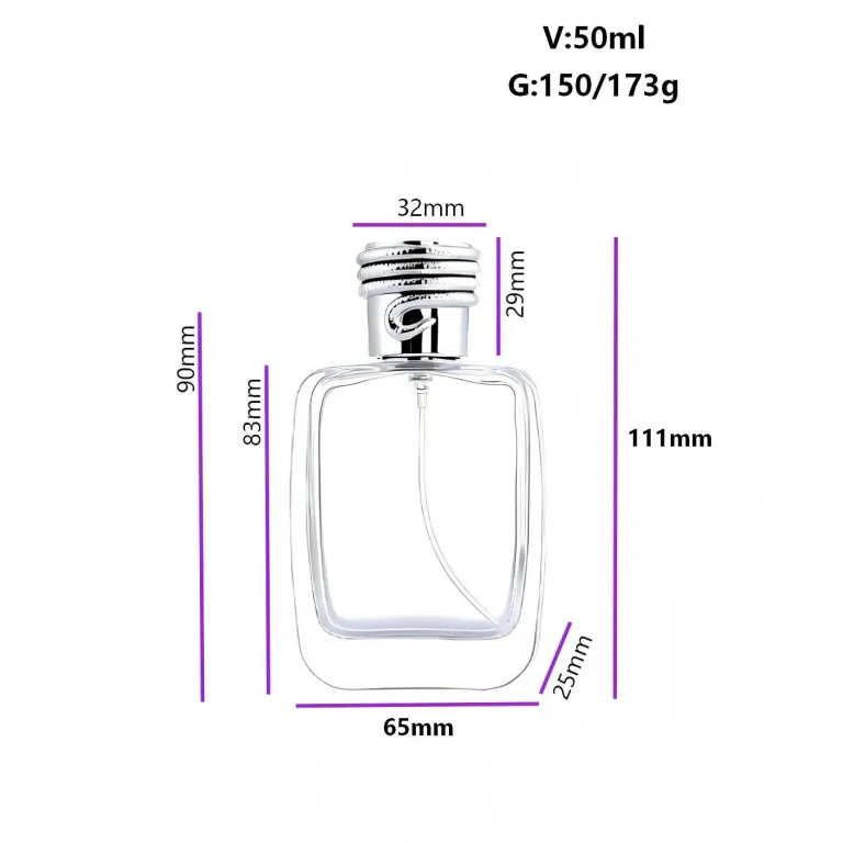 بطری خالی عطر مربعی ضخیم شیشه‌ای شفاف برای پر کردن مجدد، بطری اسپری فشاری لوازم آرایشی
