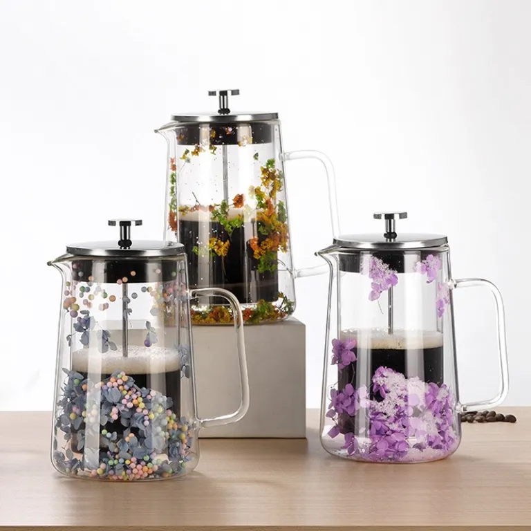 فرنچ پرس دولایه شیشه بوروسیلیکات با فیلتر قهوه، قوری فرنچ پرس خانگی برای دم کردن چای و قهوه