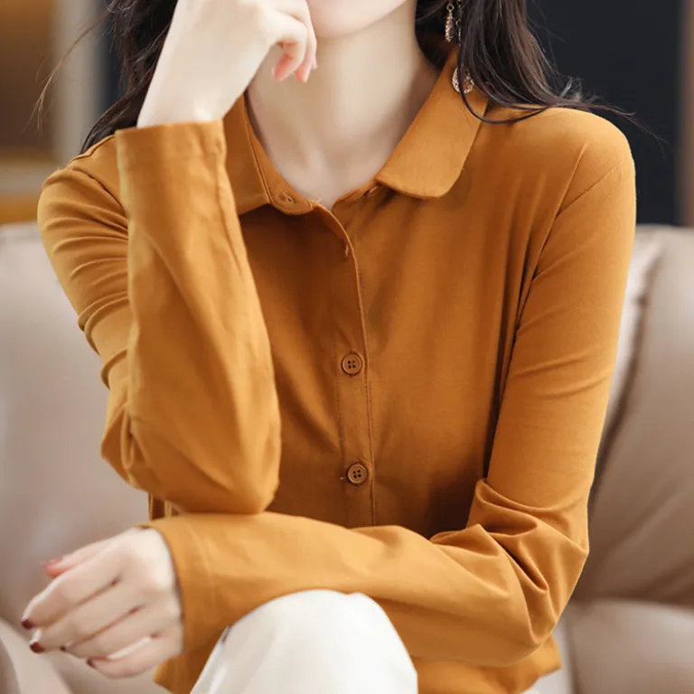 پیراهن آستین‌بلند نخی کشی زنانه با یقه پولو و طراحی خاص گشاد و شیک