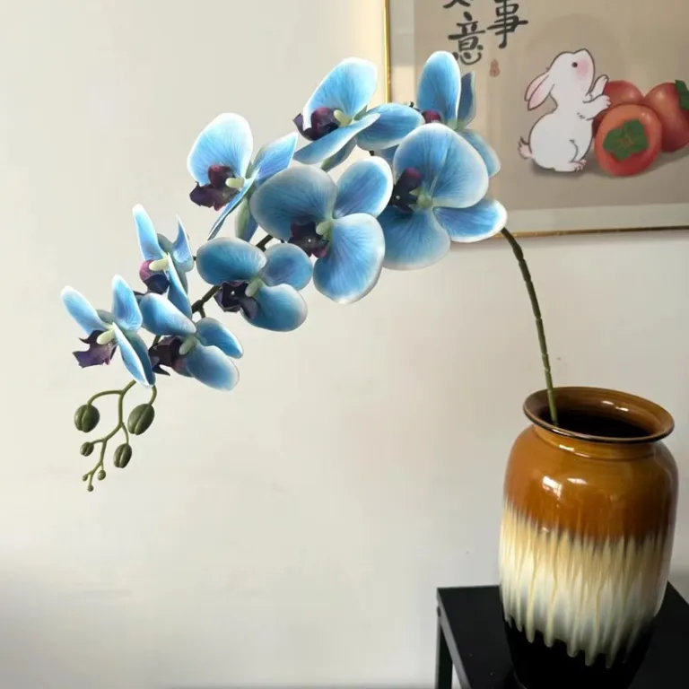 9 گل ارکیده پروانه‌ای مصنوعی با گلبرگ فیلمی 3D چاپی با حس لمس واقعی، گل ارکیده مصنوعی برای عروسی، گل‌آرایی و دکوراسیون منزل