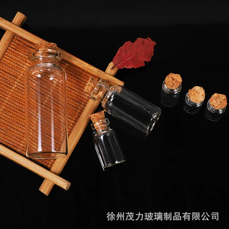 بطری داروی کوچک شیشه‌ای شفاف، بطری آرزو، بطری پیام شناور، بطری آویز تزئینی 1ml، بطری شیشه‌ای کوچک با درب چوب‌پنبه‌ای