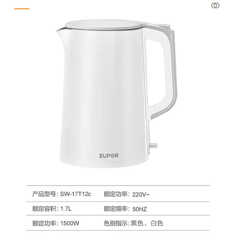 کتری برقی استیل ضد زنگ دو جداره ضد سوختگی سوپور 1.7L با ظرفیت بالا جوش سریع بدون درز