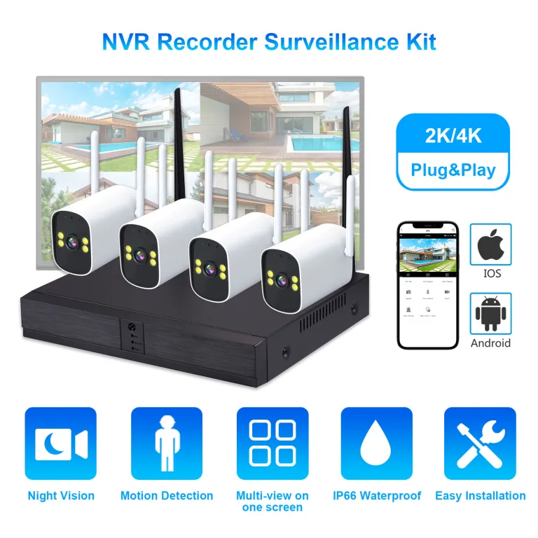 دوربین مداربسته بی‌سیم HD با قابلیت ضدآب icsee و دستگاه NVR به همراه هارد، پکیج کامل نظارت تصویری کارخانه