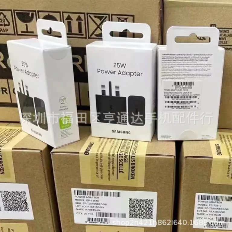 شارژر جدید 25W T2510 اورجینال مناسب سامسونگ S23/S24 با دوشاخه انگلیسی 25W و قابلیت سوپر فست شارژ