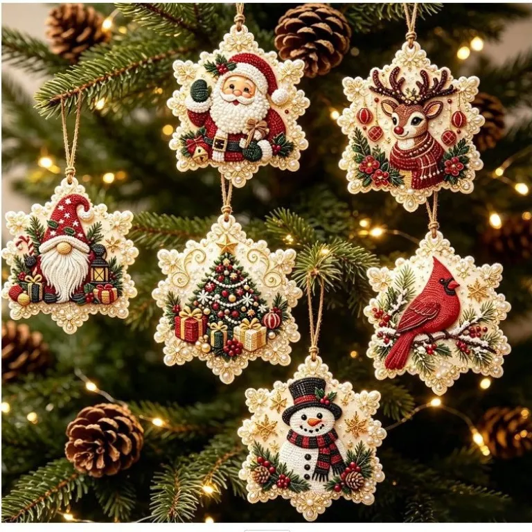 6PCS تزئینات کریسمس چوبی DIY 6 عددی
