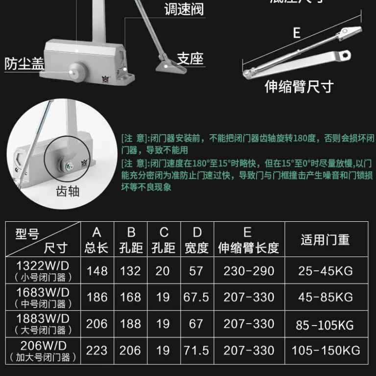 درب‌بند HUANGKONG بی‌صدا با بافر هیدرولیک، اتوماتیک خانگی، ضدحریق و ضدسرقت