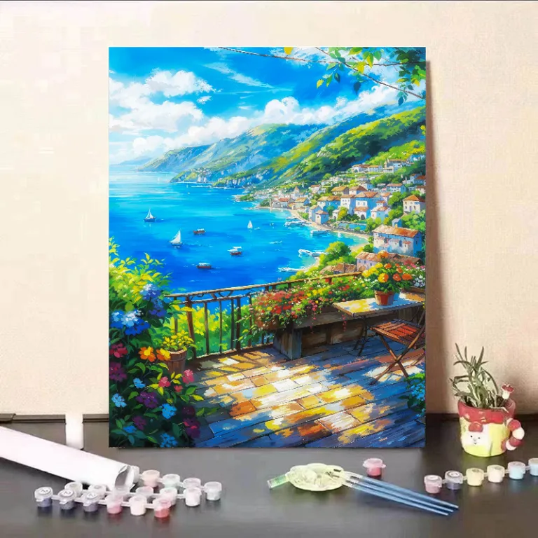 نقاشی رنگ‌آمیزی با اعداد تابستانی میازاکی، کاردستی رنگ‌آمیزی آرامش‌بخش، تابلوی دکوری اتاق نشیمن به سبک اینس، مناسب هدیه