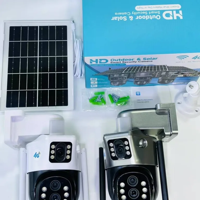 V380دوربین خورشیدی4G سه‌لنزی دو تصویره تفنگی-گوی10 زوم باتری کم‌مصرف مانیتور بی‌سیم