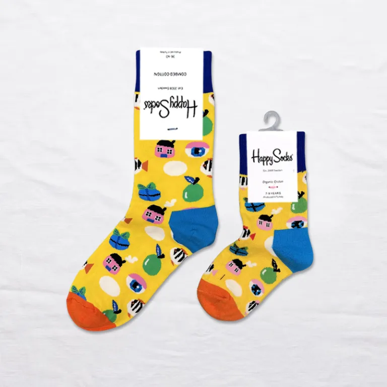 جوراب بچگانه HappySocks طرح کارتونی ساق متوسط مدل هایپی مناسب دختر و پسر برای استفاده بیرون از منزل طرح بامزه عمده و خانوادگی