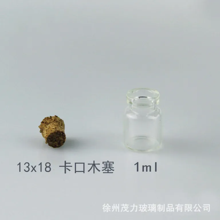 بطری داروی کوچک شیشه‌ای شفاف، بطری آرزو، بطری پیام شناور، بطری آویز تزئینی 1ml، بطری شیشه‌ای کوچک با درب چوب‌پنبه‌ای