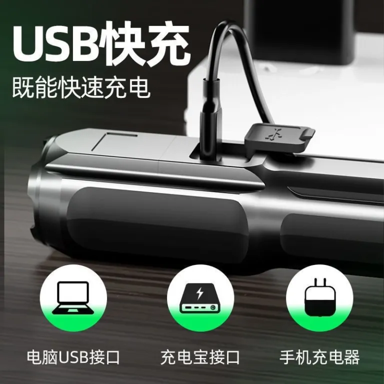 چراغ‌قوه USB با نور قوی، مناسب فضای باز، قابل حمل، بادوام، برد بلند، فوکوس متغیر، LED فوق‌روشن، شارژی، مناسب خانه، مواقع اضطراری و به عنوان پاوربانک
