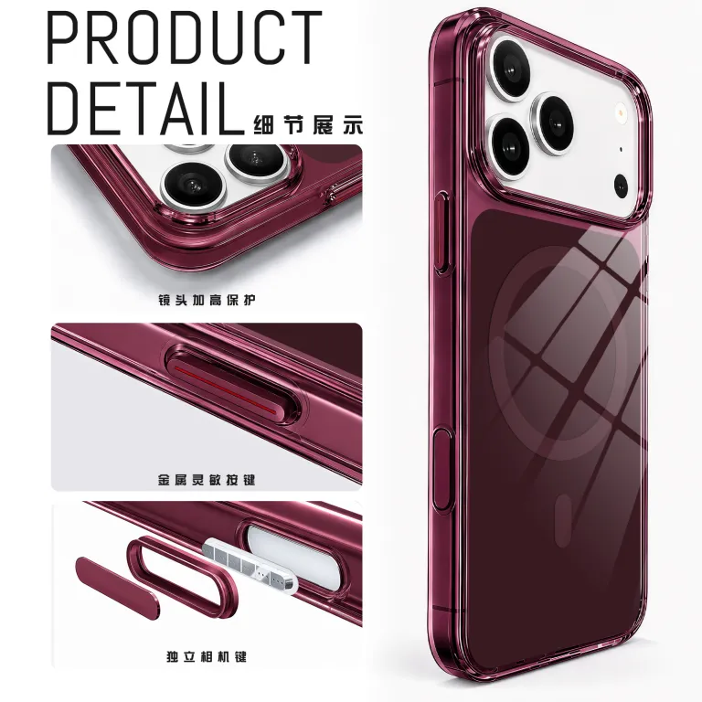 کیف رسمی دوکاره مخصوص اپل 18 طرح جدید قرمز گیلاسی iPhone17PM کیف مگنتی