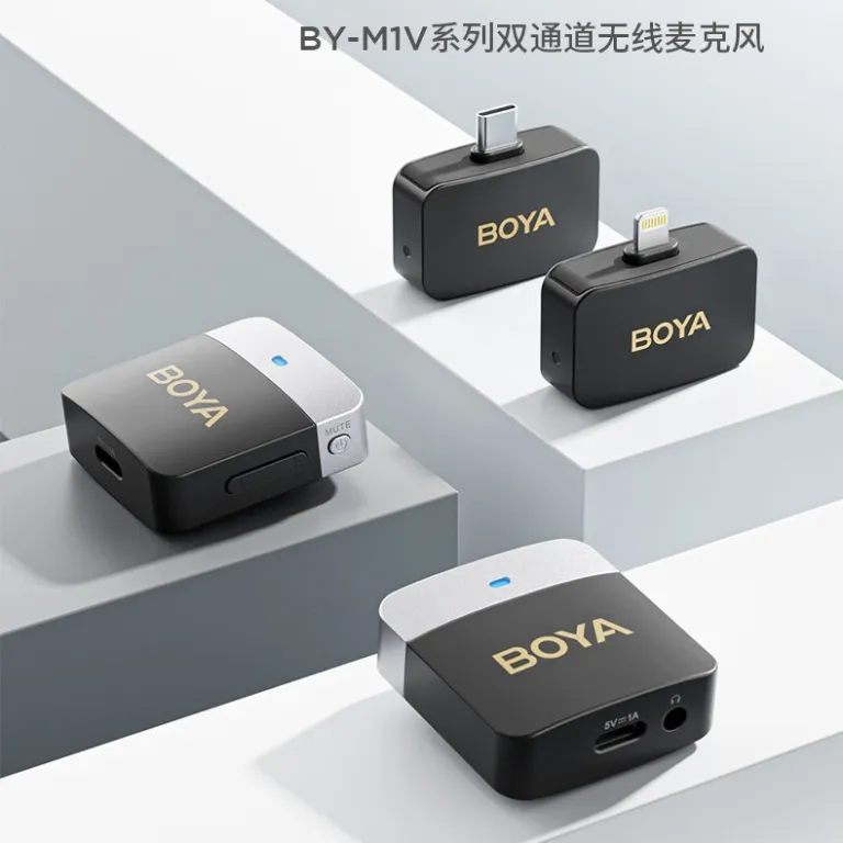 میکروفون بی‌سیم BOYA BY-M1V میکروفون دوربین و موبایل برای لایو و فروش آنلاین، دو کاناله استریو