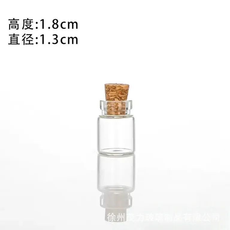 بطری داروی کوچک شیشه‌ای شفاف، بطری آرزو، بطری پیام شناور، بطری آویز تزئینی 1ml، بطری شیشه‌ای کوچک با درب چوب‌پنبه‌ای