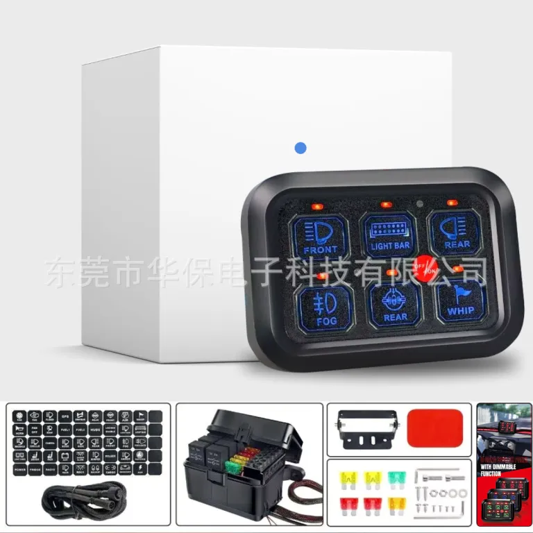 جعبه کنترل چراغهای LED اصلاحشده جیپ رانگلر، پنل کلید 6 کاناله با فیوز و رله