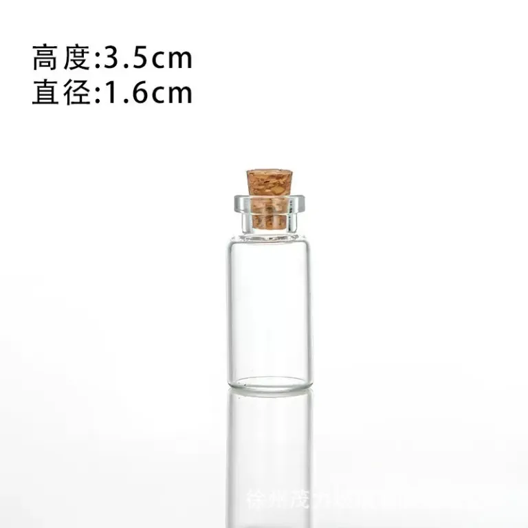 بطری داروی کوچک شیشه‌ای شفاف، بطری آرزو، بطری پیام شناور، بطری آویز تزئینی 1ml، بطری شیشه‌ای کوچک با درب چوب‌پنبه‌ای