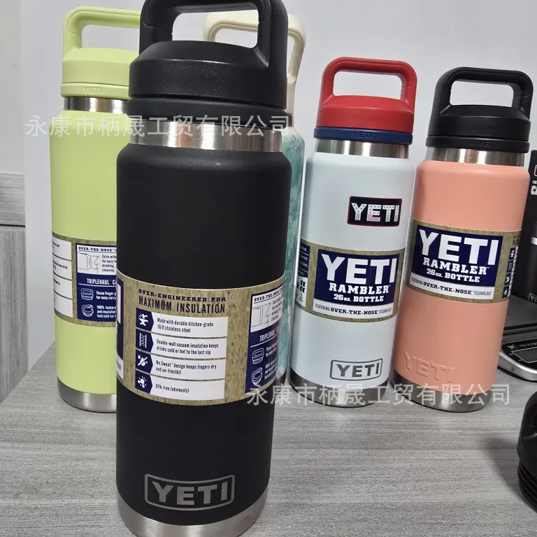 304 قمقمه استیل ضدزنگ YETI با دو درب و دسته، ظرفیت بالا، مناسب فضای باز و قابل حمل 36oz