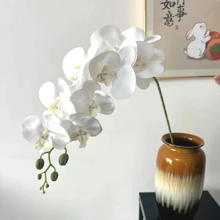 9 گل ارکیده پروانه‌ای مصنوعی با گلبرگ فیلمی 3D چاپی با حس لمس واقعی، گل ارکیده مصنوعی برای عروسی، گل‌آرایی و دکوراسیون منزل