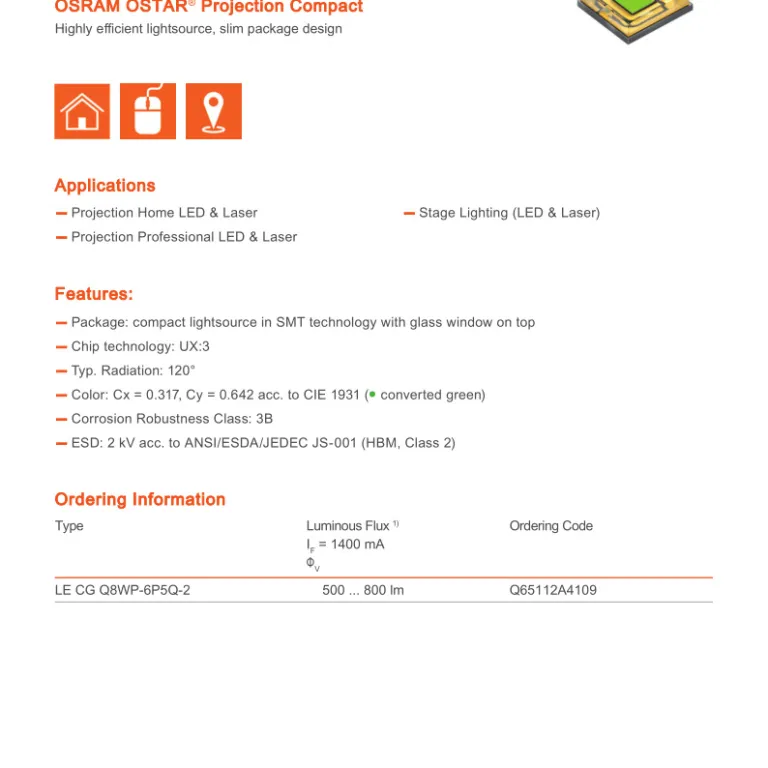 لامپ پروژکتور صحنه پرقدرت و پرنور OSRAM 20W نور سبز 3739 LE CG Q8WP