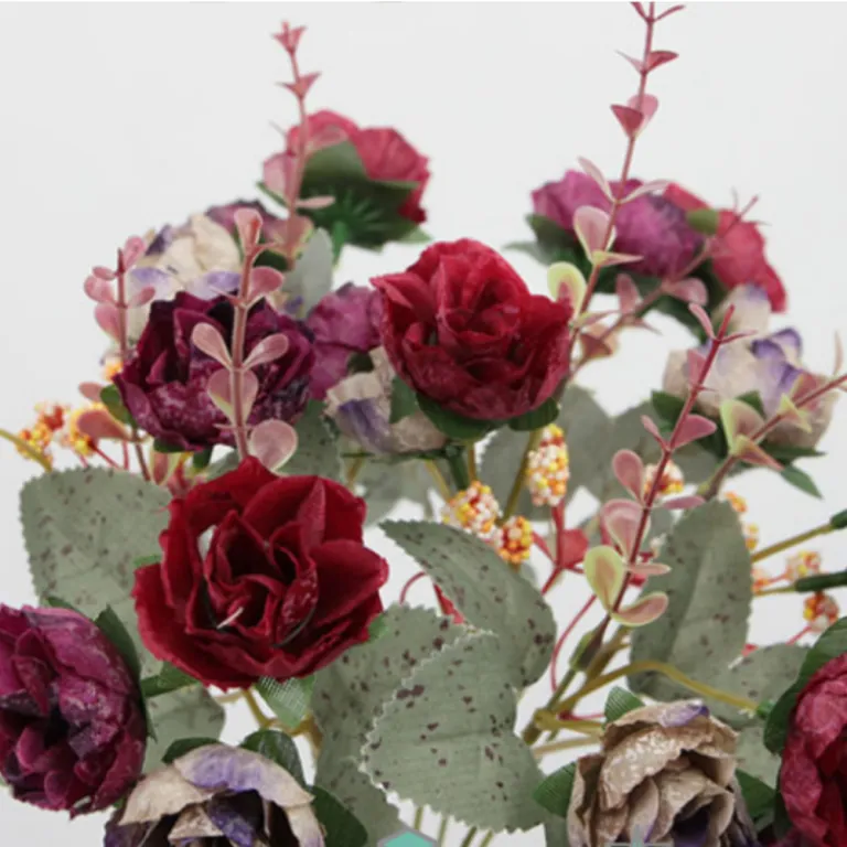 دسته گل رز الماسی پاییزی 21 سر مصنوعی تزئینی برای منزل، راهرو و عروسی - عمده