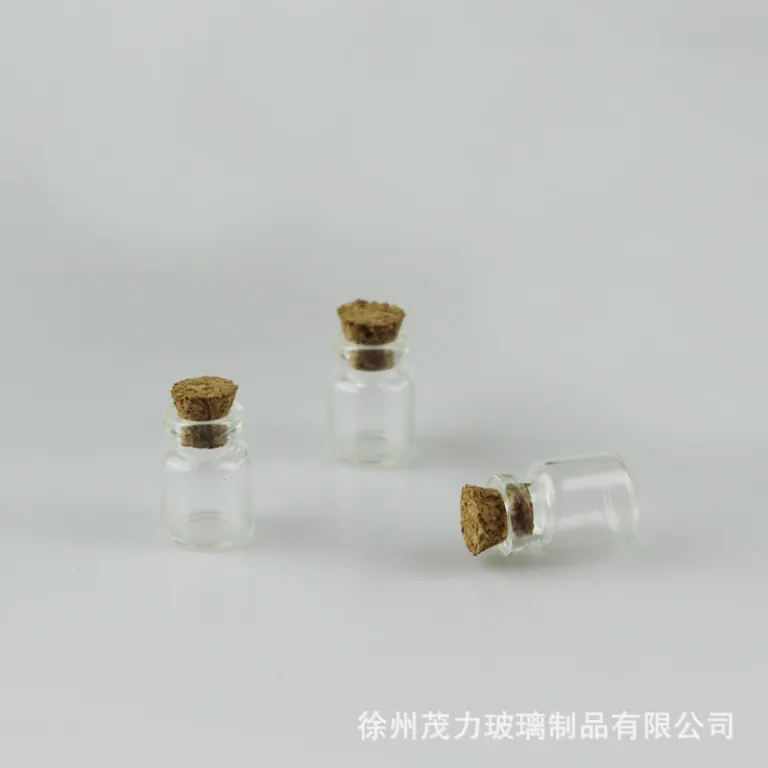 بطری داروی کوچک شیشه‌ای شفاف، بطری آرزو، بطری پیام شناور، بطری آویز تزئینی 1ml، بطری شیشه‌ای کوچک با درب چوب‌پنبه‌ای