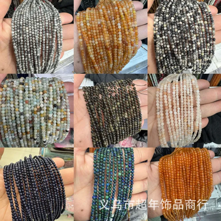 2mm3mm4mm مهره‌های گرد کوچک سنگ طبیعی، لوازم جانبی زیورآلات، آمیتیست، آونتورین سبز، تورمالین، مهره‌های DIY عمده