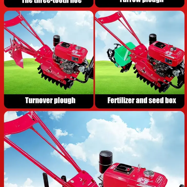 تیلر زنجیری چندکاره دیزلی چرخ‌دار قرمز گاوی، مناسب باغات کوهستانی، شیارزنی، پشته‌سازی و شخم‌زنی