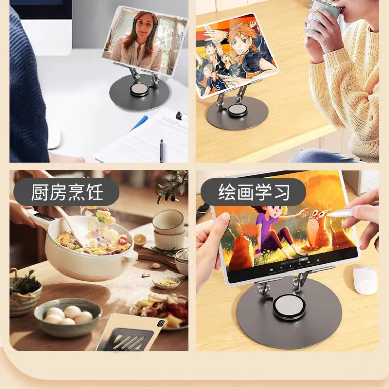 پایه نگهدارنده فلزی 360 درجه چرخان قابل حمل تاشو و قابل تنظیم ارتفاع برای گوشی موبایل و تبلت، مناسب پخش زنده و تماشای فیلم