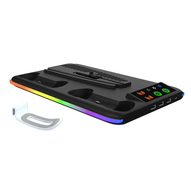 PS5/slim/Pro پایه خنک‌کننده چندمنظوره کنسول بازی با نور RGB PS5 شارژر دسته و آویز هدفون