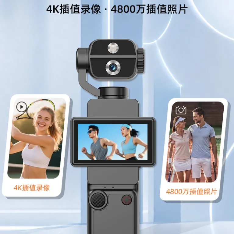 گیمبال دستی دوربین ورزشی 4K لنز چرخان با کیفیت بالا صفحه‌نمایش چرخان 180 درجه دوربین جیبی قابل حمل برای ولاگ