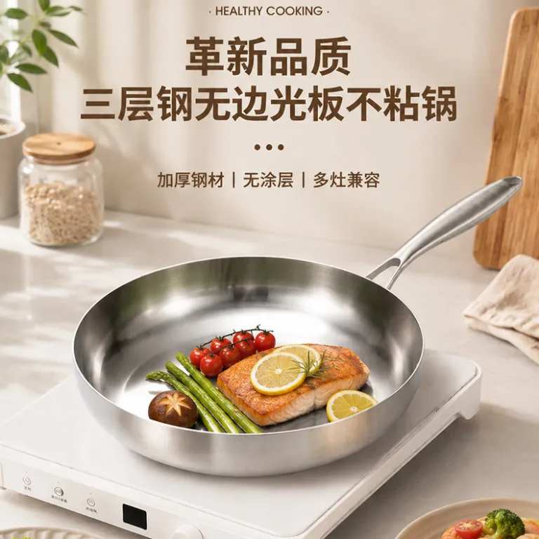 ماهیتابه استیل سه لایه 304 نچسب بدون پوشش مخصوص پنکیک و استیک