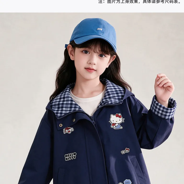 HELLO KITTY کاپشن کلاه‌دار پاییزه دختر بچه 2026 مدل جدید گشاد و پرانرژی با استایل شیرین مناسب بچه‌های سایز بزرگ