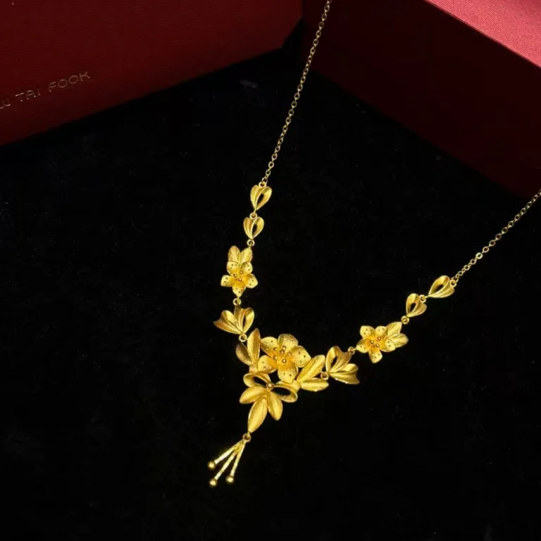 گردنبند آویز گل‌های شکوفا با روکش طلای واقعی 24K، زیورآلات عروسی بدلی، ست طلای عروس، نامزدی