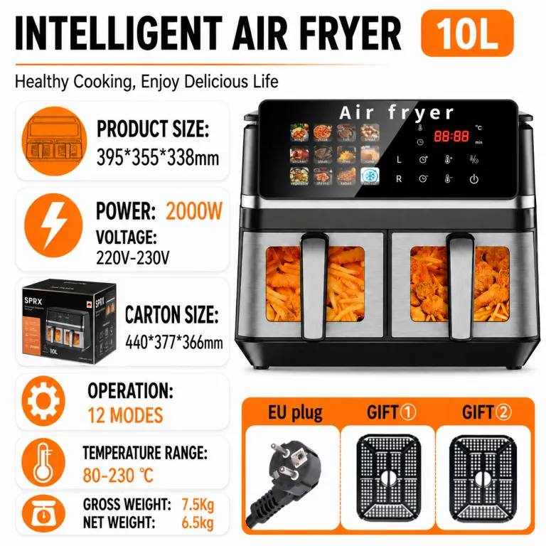 2026 سرخ‌کن بدون روغن مدل جدید خانگی، دستگاه چندکاره سرخ‌کن و فر airfryer سفارشی 6 لیتر