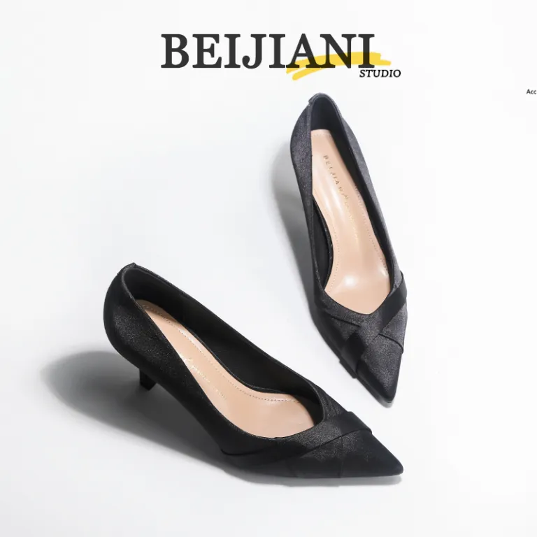 BEIJIANI361-6 کفش پاشنه‌بلند عروس مدل شیوهه با رویه ساتن ضربدری، نوک‌تیز و پاشنه باریک، مناسب ساقدوش، فصل بهار