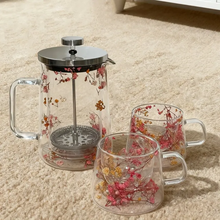 فرنچ پرس دولایه شیشه بوروسیلیکات با فیلتر قهوه، قوری فرنچ پرس خانگی برای دم کردن چای و قهوه