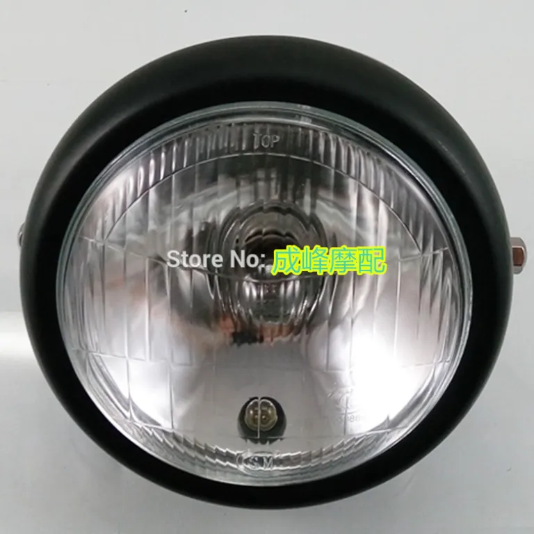 GN125 چراغ جلوی رترو CG125 چراغ بزرگ رترو قابل تغییر برای موتورسیکلت چراغ نور بالا و پایین گرد مشکی آبکاری شده
