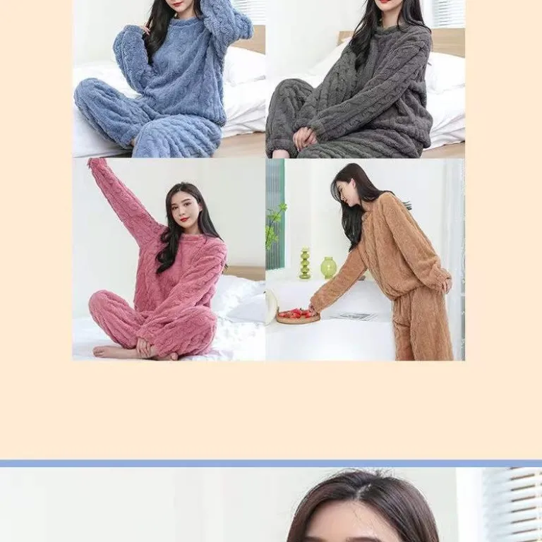 2025 ست گرمکن زمستانی جدید زنانه و مردانه طرح ژاکارد ساده فلانل ضخیم لباس راحتی خانگی دونفره
