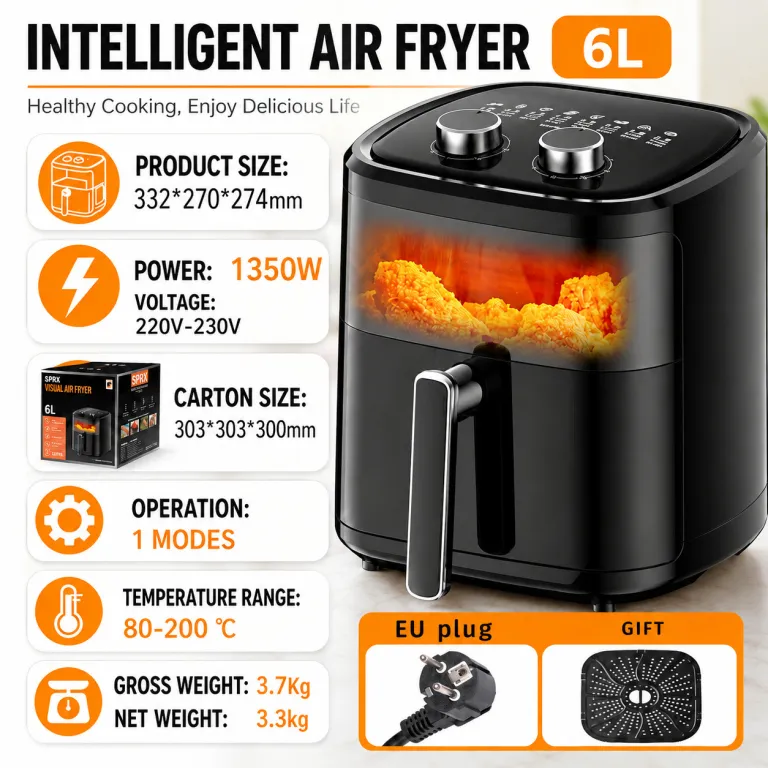 2026 سرخ‌کن بدون روغن مدل جدید خانگی، دستگاه چندکاره سرخ‌کن و فر airfryer سفارشی 6 لیتر