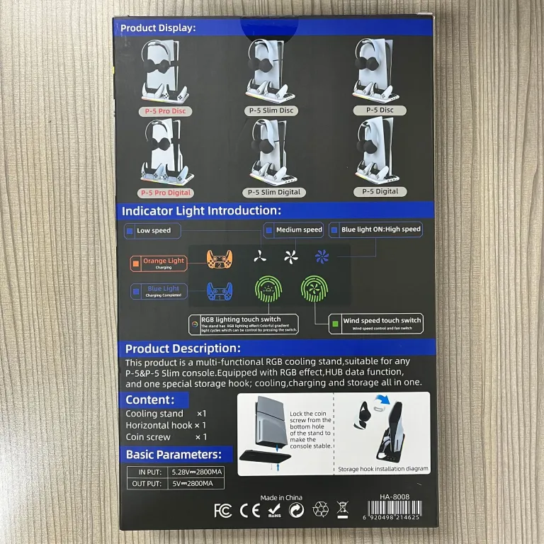 PS5/slim/Pro پایه خنک‌کننده چندمنظوره کنسول بازی با نور RGB PS5 شارژر دسته و آویز هدفون