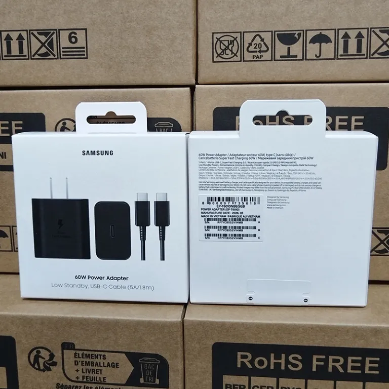شارژر Samsung60W مخصوص Galaxy S26+ با شارژ سریع 3.0 آداپتور آمریکایی 5A به همراه کابل شارژ سریع