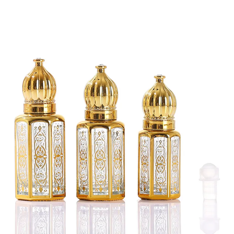 موجود در انبار، بطری رول‌آن روغن اسانس هشت‌ضلعی با مهر طلایی، بطری تقسیم عطر خاورمیانه‌ای، بطری شیشه‌ای نمونه کوچک، بطری رول‌آن ماساژ چشم