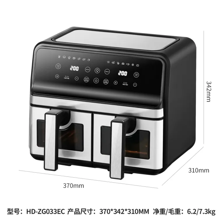 سرخ‌کن بدون روغن دو مخزنه خانگی Air Fryer با ظرفیت بزرگ، چندکاره و قابل مشاهده، هوشمند و مناسب صادرات