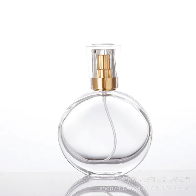 بطری شیشهای عطر جدید و لوکس موجود در انبار کارخانه، درب پیچی، قابل حمل، اسپری فشاری، بطری خالی نمونه