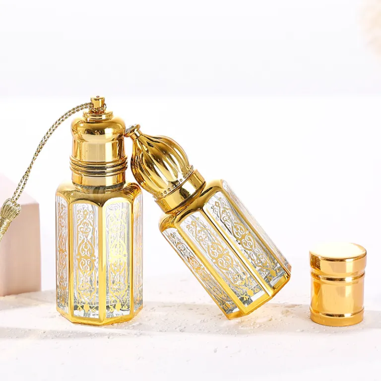 موجود در انبار، بطری رول‌آن روغن اسانس هشت‌ضلعی با مهر طلایی، بطری تقسیم عطر خاورمیانه‌ای، بطری شیشه‌ای نمونه کوچک، بطری رول‌آن ماساژ چشم