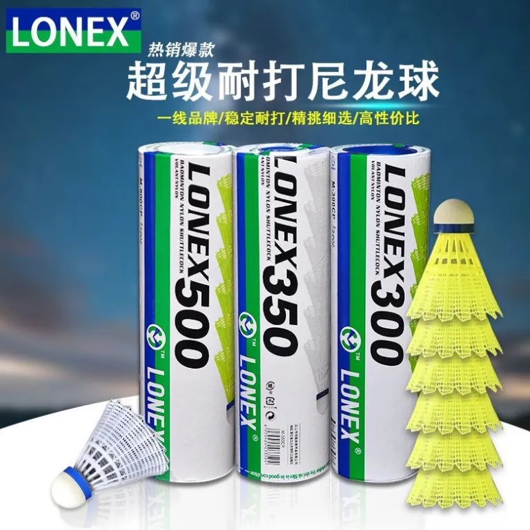 توپ بدمینتون نایلونی LONEX yy توپ نایلونی L300 توپ پلاستیکی بادوام اصل برای تمرین داخل و خارج سالن ضد باد 6 عددی