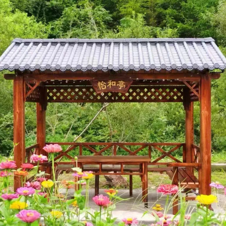 آلاچیق چوبی چهارگوش سنتی برای حیاط و باغ، آلاچیق تفریحی چوبی با چهار ستون