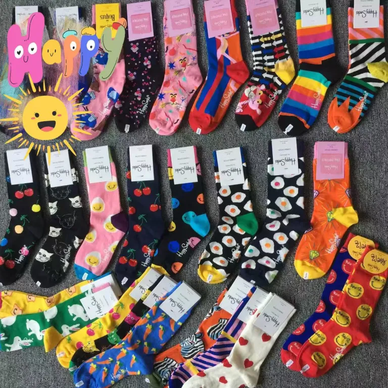 جوراب زنانه رنگارنگ HappySocks طرح کارتونی بامزه مدل اینستاگرامی نیمه‌ساقه بیرونی خیابانی